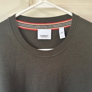 Burberry Men's Olive Crewneck Sweater with Signature Stripe Mens L